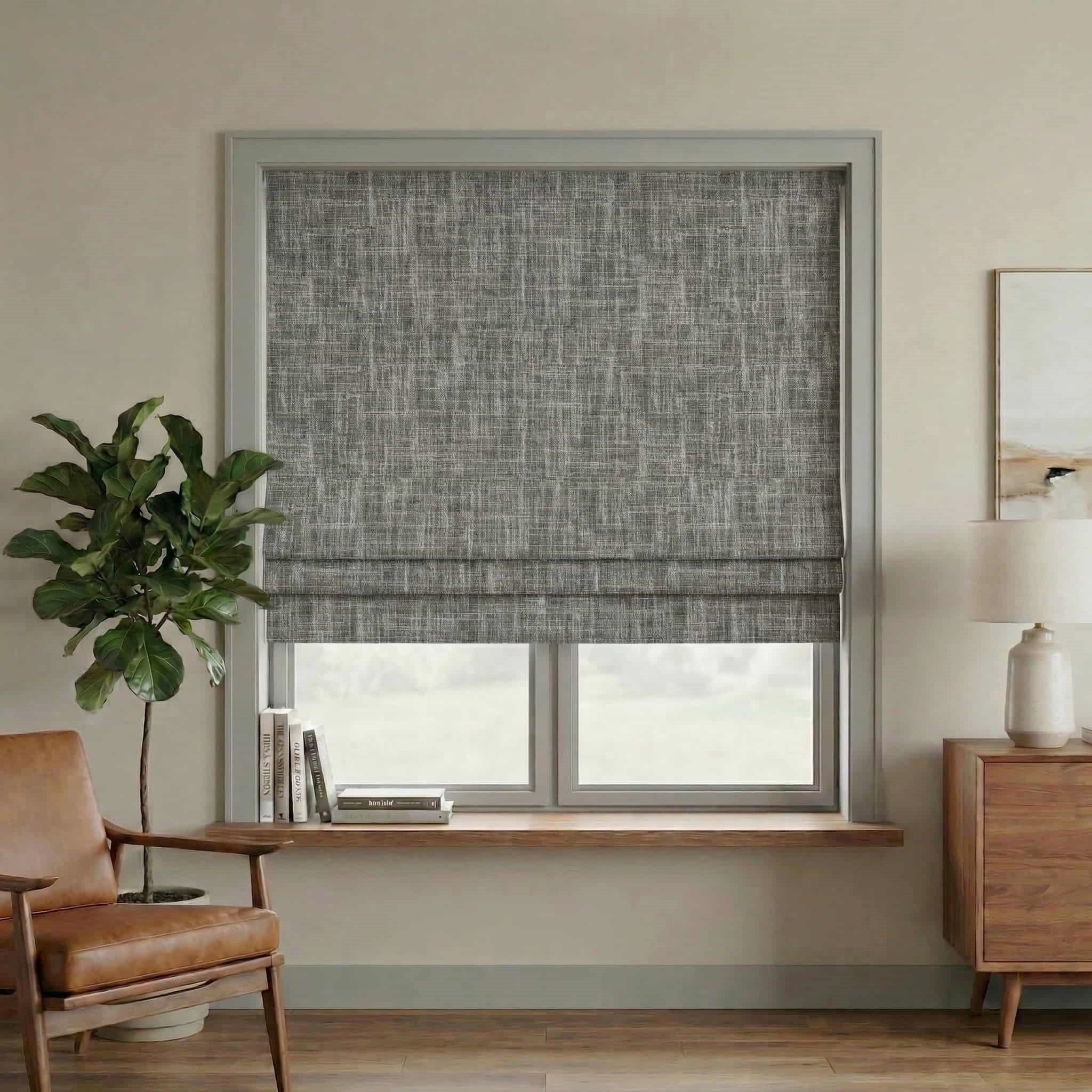 Custom Linen 100% Blackout Roman with Bamboo Texture | USdrapery