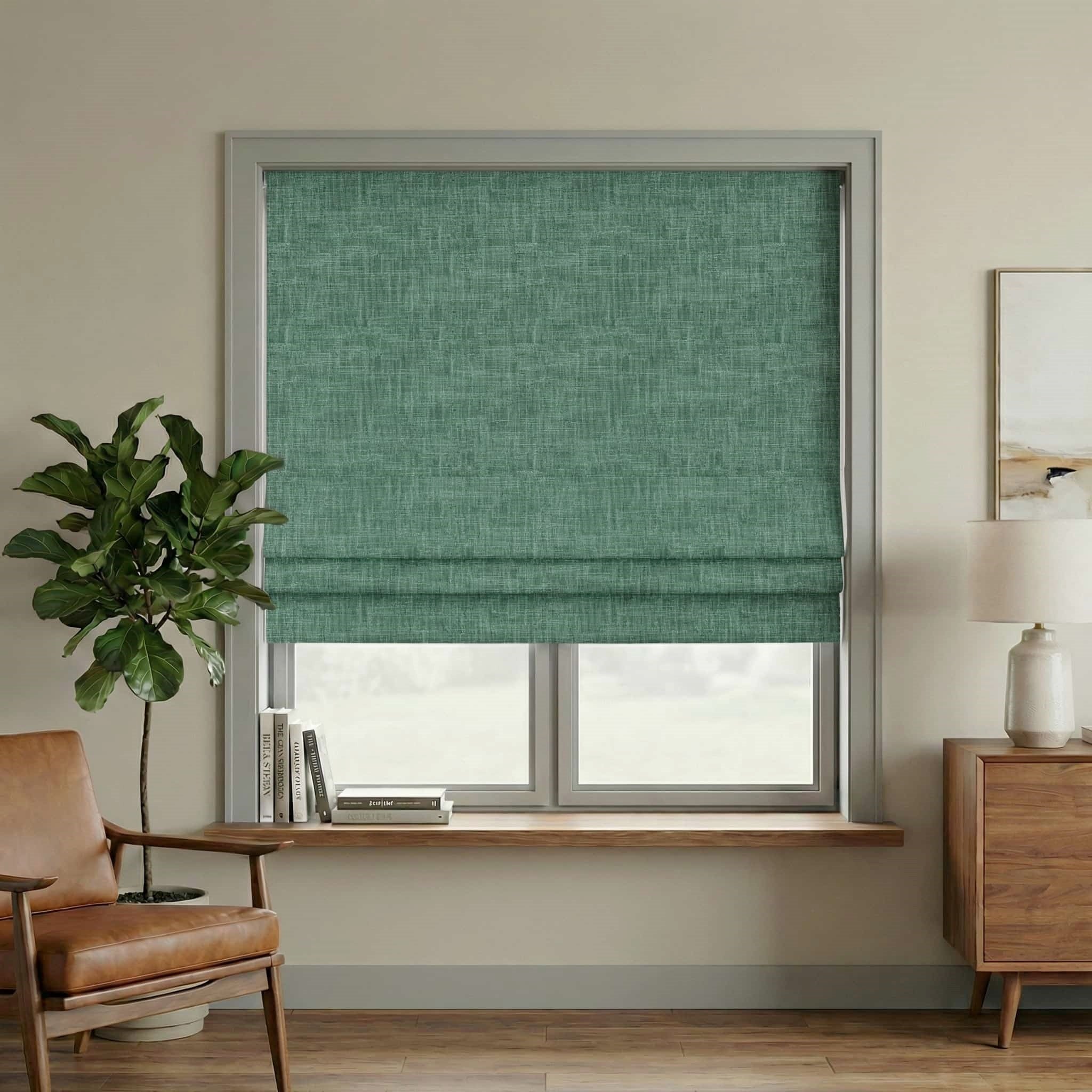 Custom Linen 100% Blackout Roman with Bamboo Texture | USdrapery