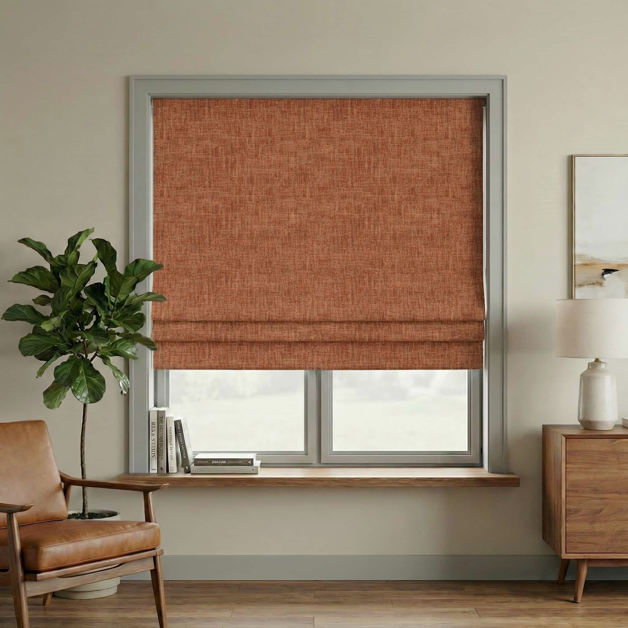 Custom Linen 100% Blackout Roman with Bamboo Texture | USdrapery