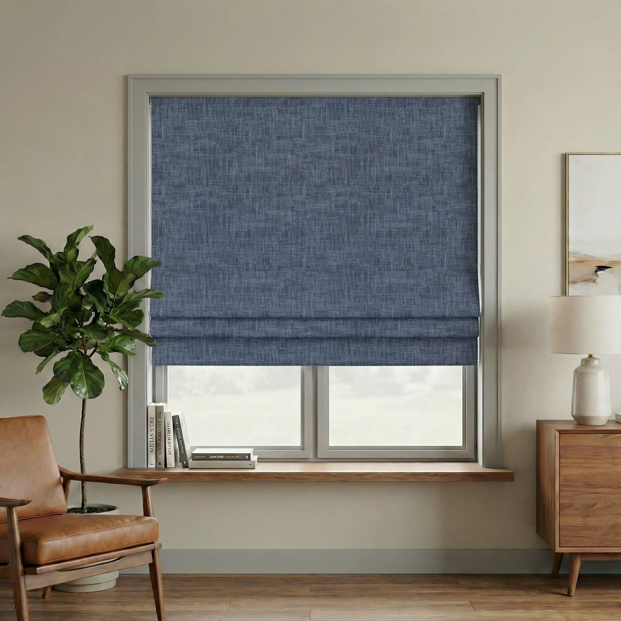 Custom Linen 100% Blackout Roman with Bamboo Texture | USdrapery