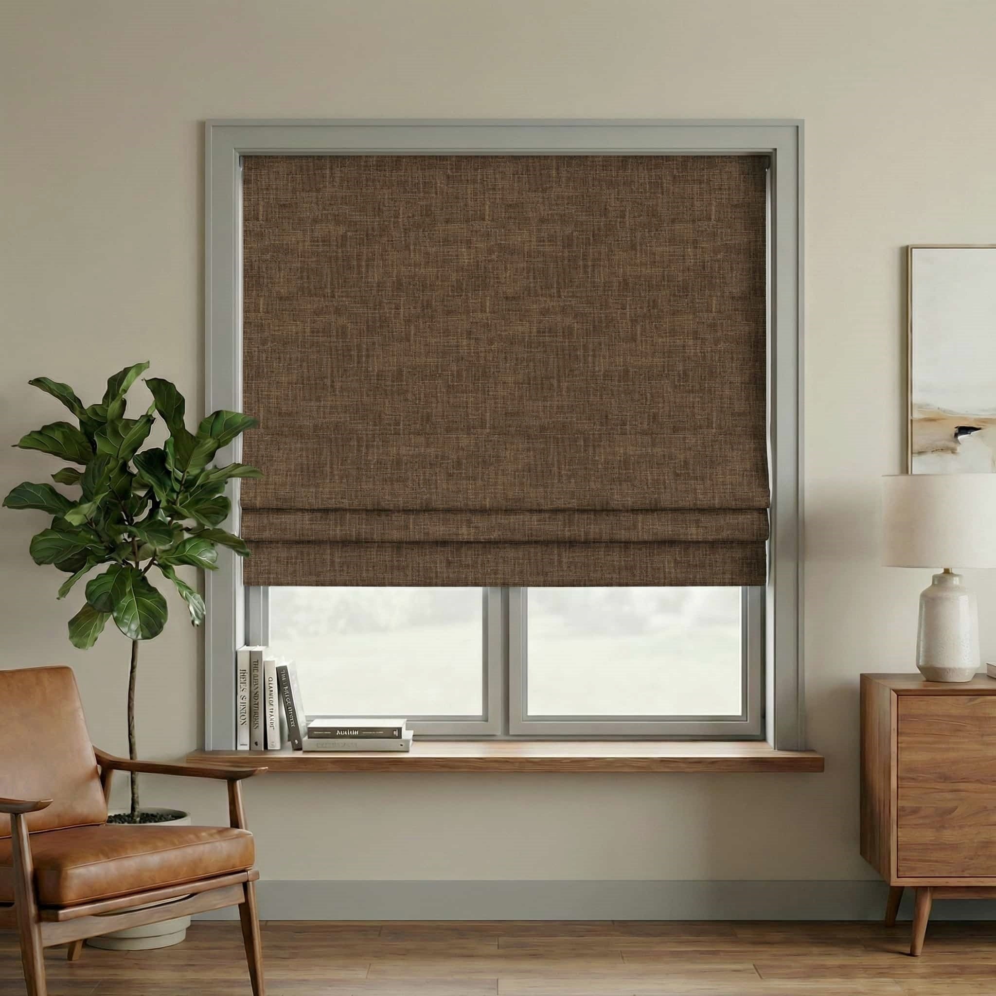 Custom Linen 100% Blackout Roman with Bamboo Texture | USdrapery