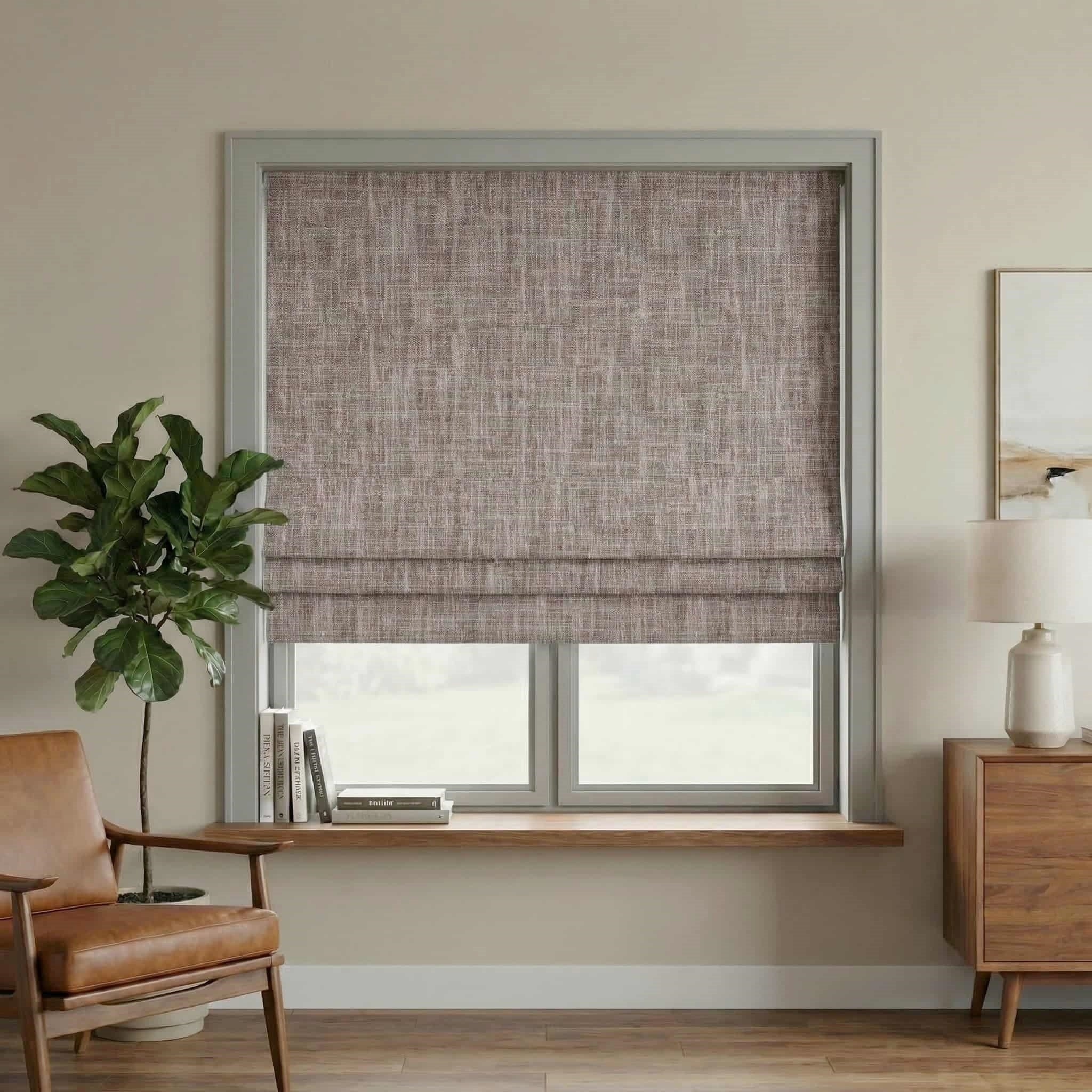 Custom Linen 100% Blackout Roman with Bamboo Texture | USdrapery