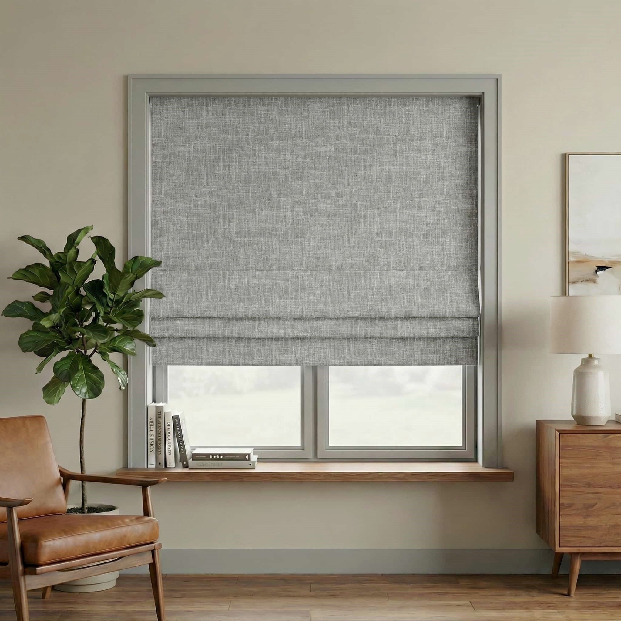 Custom Linen 100% Blackout Roman with Bamboo Texture | USdrapery