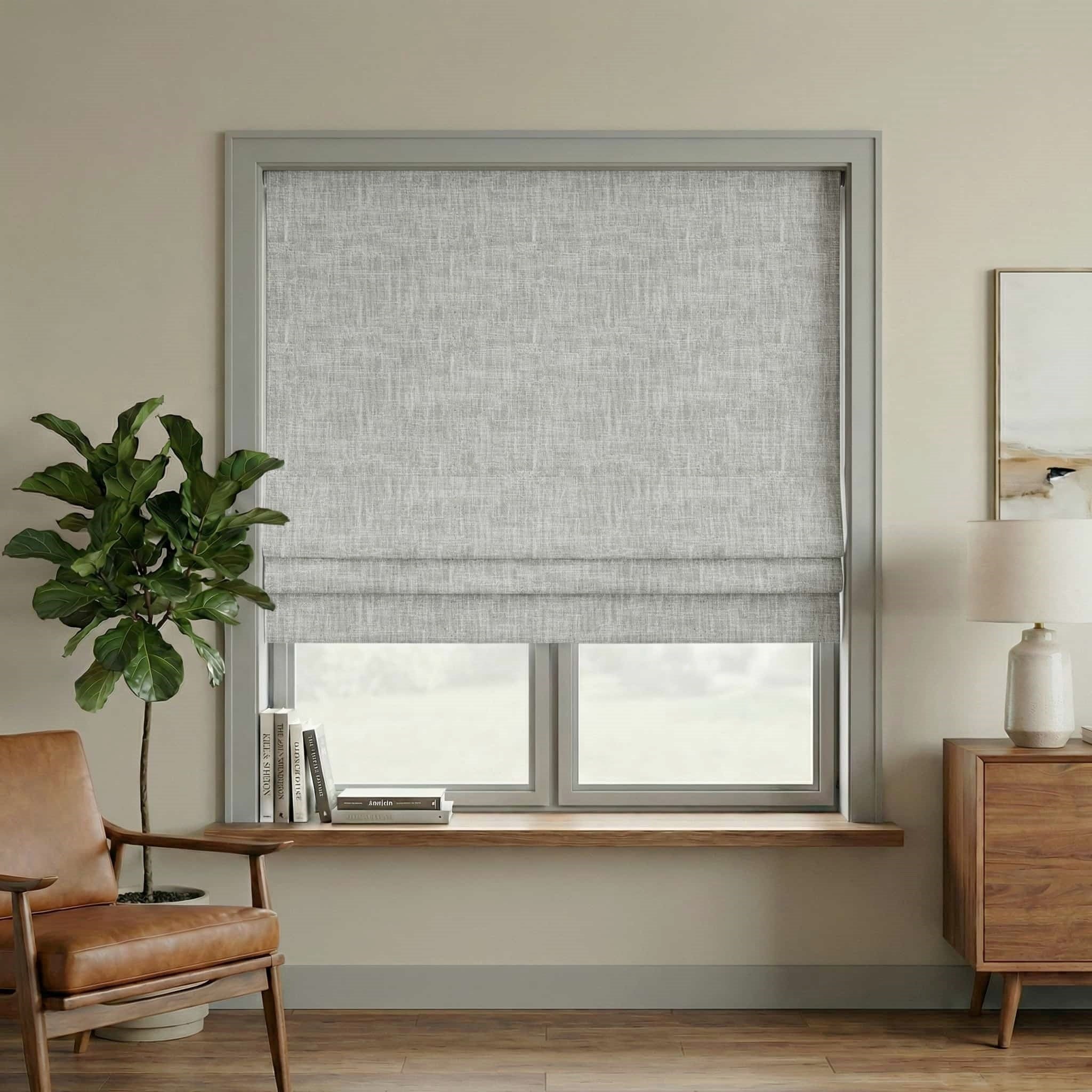 Custom Linen 100% Blackout Roman with Bamboo Texture | USdrapery
