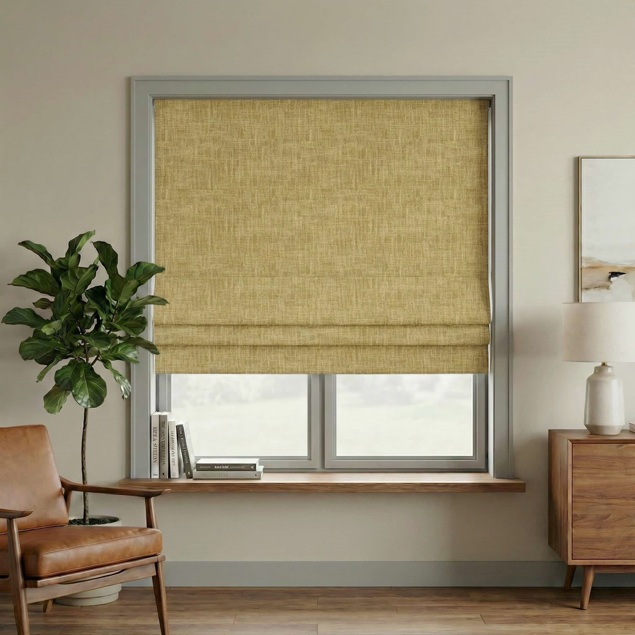 Custom Linen 100% Blackout Roman with Bamboo Texture | USdrapery