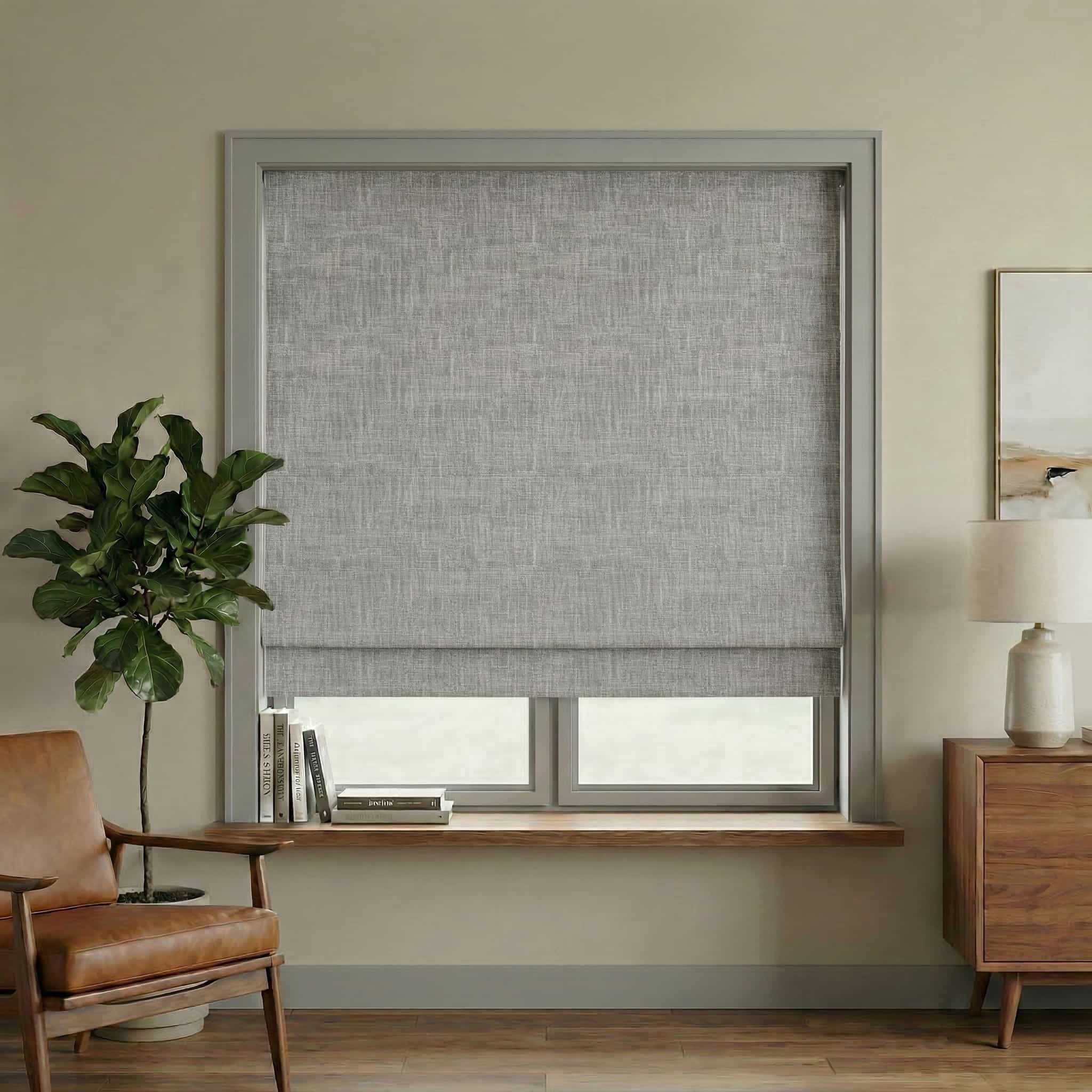 Custom Linen 100% Blackout Roman with Bamboo Texture | USdrapery