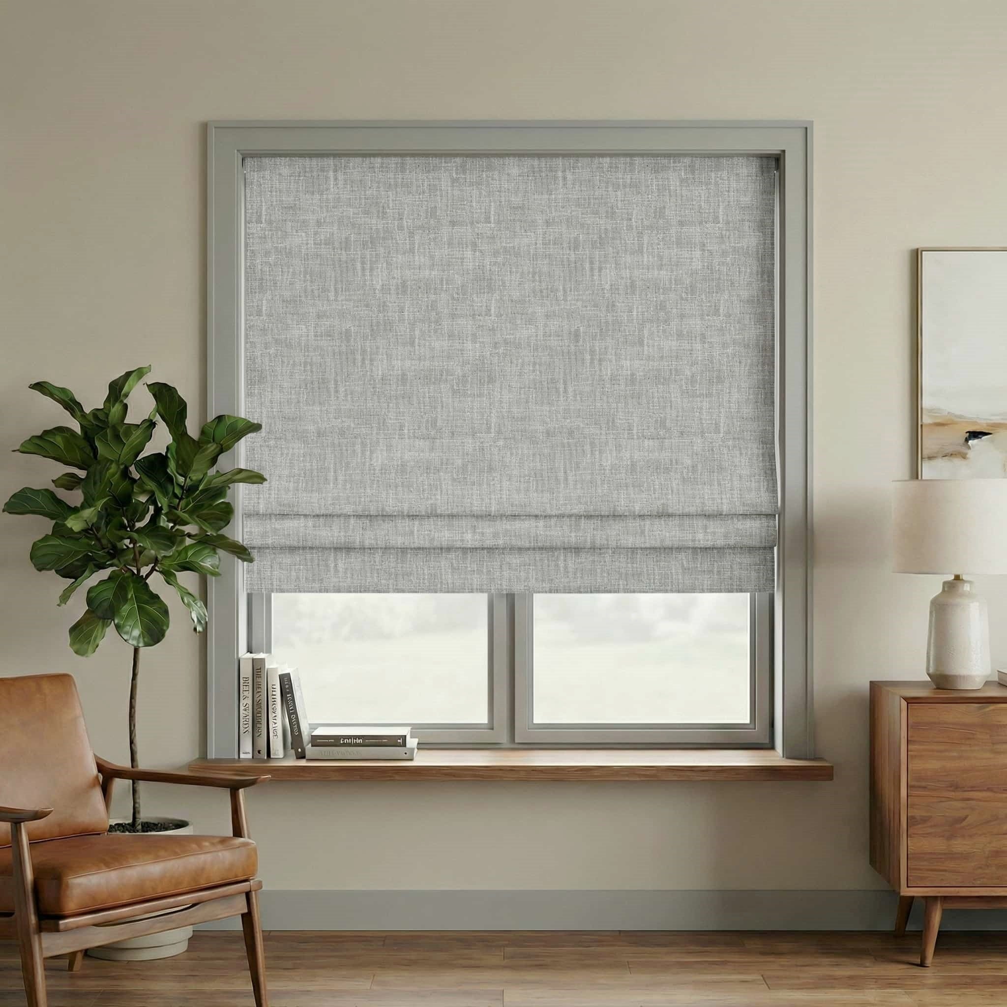 Custom Linen 100% Blackout Roman with Bamboo Texture | USdrapery
