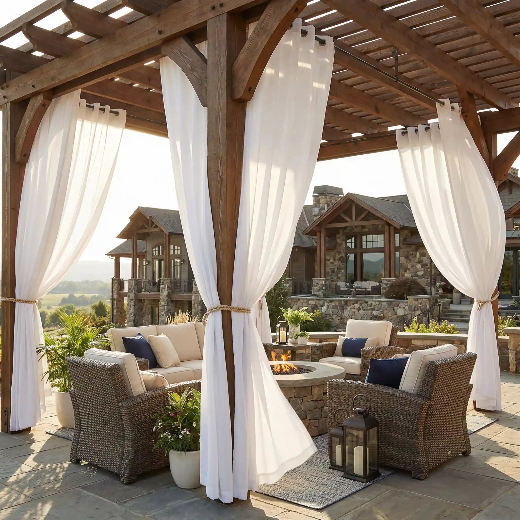 Custom Outdoor Sheer Shades – Weather Resistant Privacy Screens for Patios and Pergolas | USdrapery